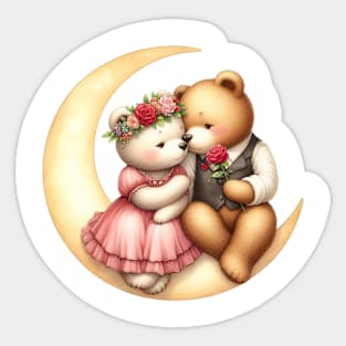 Valentine Bear Couple on Moon Sticker